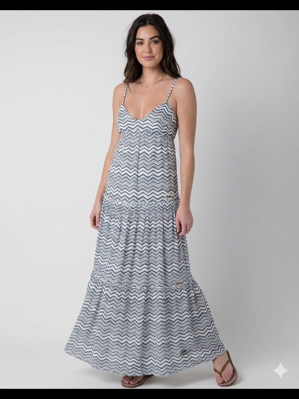 Billabong Navy and White Zigzag Spaghetti-Strap Maxi Dress